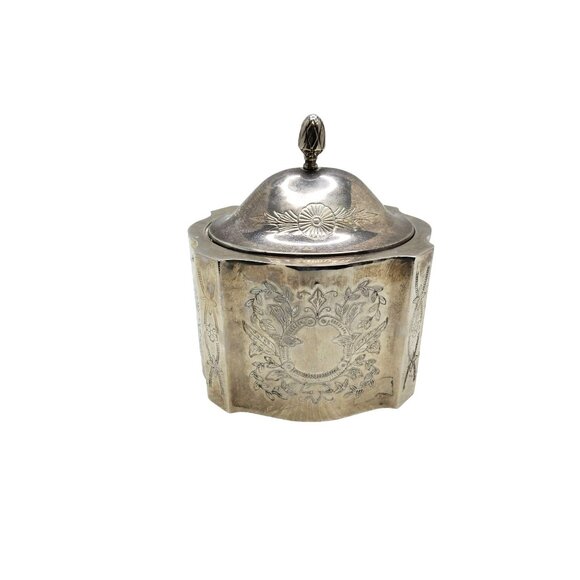 silver Jewelry - vintage silver plated ornately engraved red velvet lined jewely/trinket box